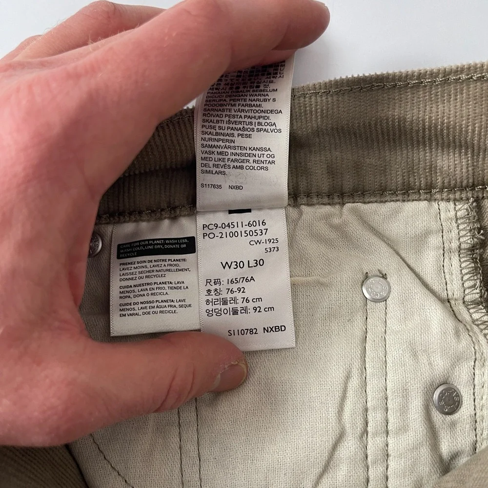 Levis 511 Pants Mens 30x30 Beige Corduroy Pinwale Slim Fit Preppy Normcore New
